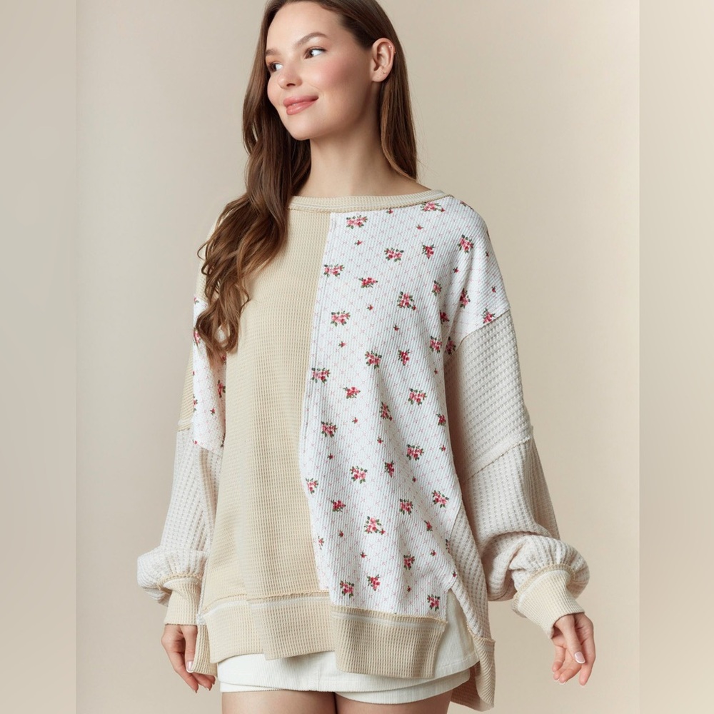 Floral Patchwork Colorblock Sweater - image 1